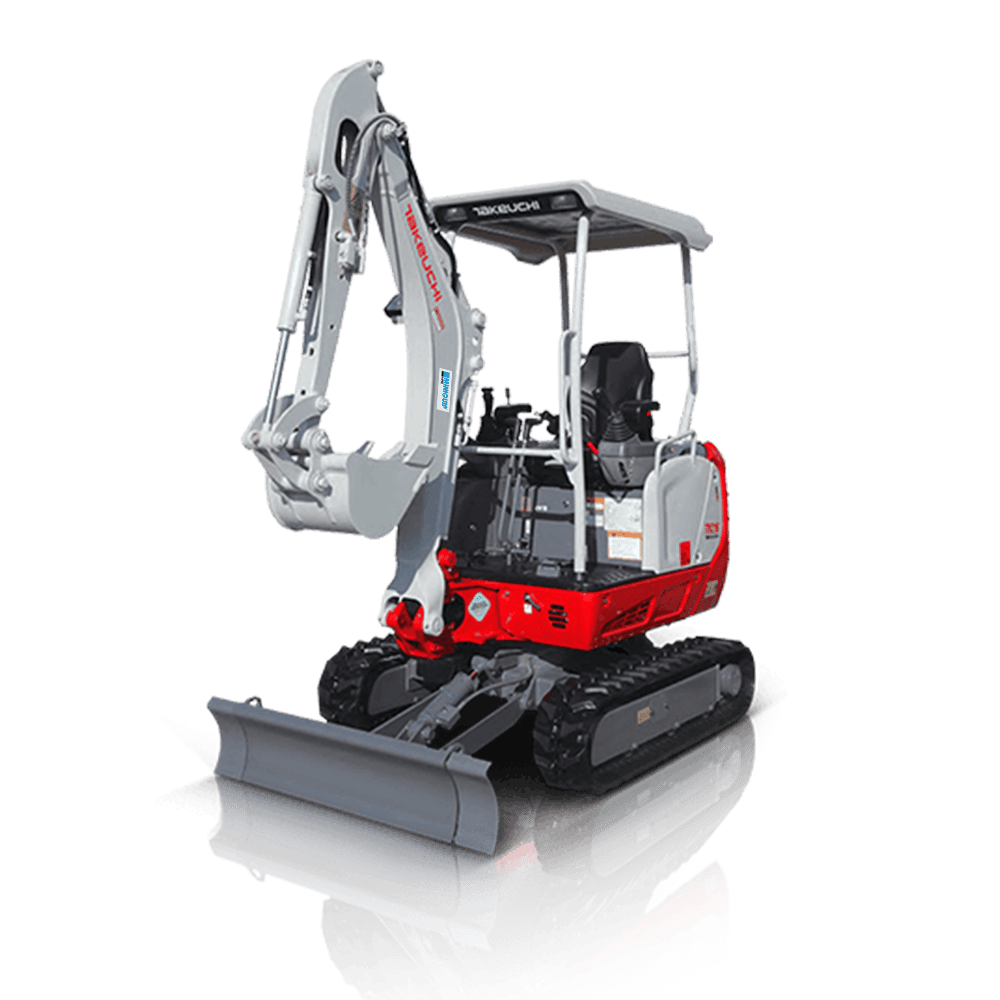 Takeuchi TB216 compact excavator with bucket attachment on tracks