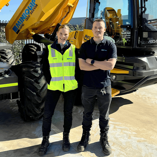 Heavy machinery operators at Miniquip Hire demonstrating equipment expertise for construction projects.