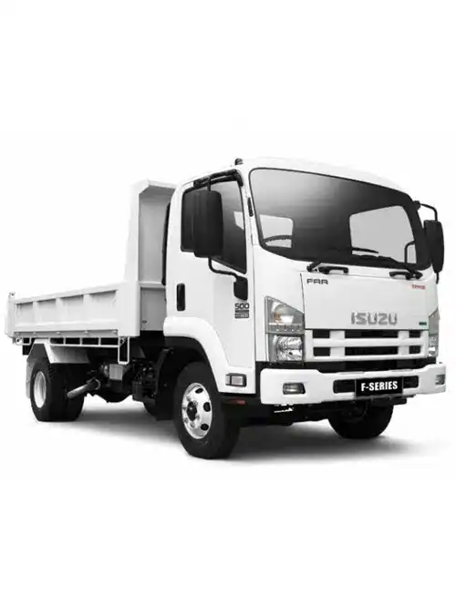 Isuzu flatbed truck for equipment hire and construction projects.